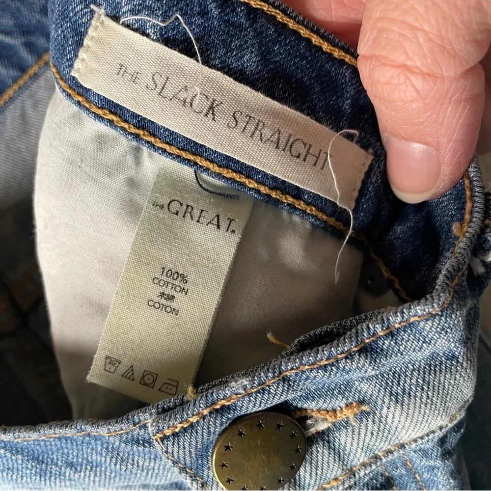 THE GREAT. The Slack Straight Jeans Size 28 Ragtime Destroy Button Fly - Picture 8 of 9